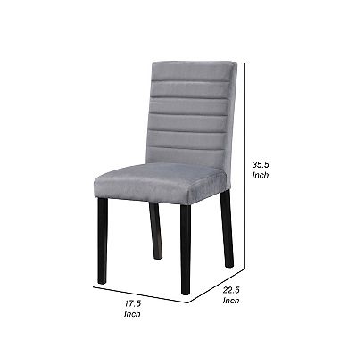 Andy 18 Inch Side Dining Chairs Set Of 2, Channel Tufted Gray Velvet, Black Wood