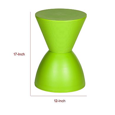 Hillary 17 Inch Patio Stool Table, Indoor Outdoor, Hourglass Design, Green