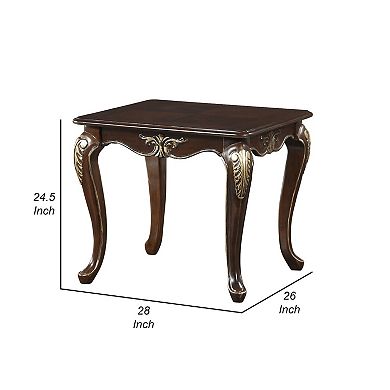 Croy 28 Inch Side End Table, Classic Cabriole Legs, Dark Cherry Brown