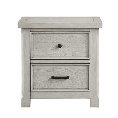 Myna 29 Inch Nightstand With 2 Drawers, Rustic Farmhouse White Oak Veneer