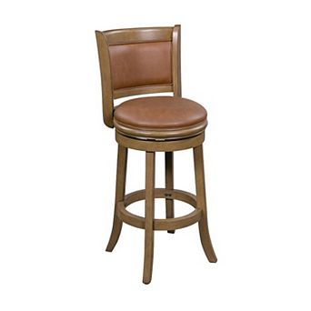 Haley 26 Inch Swivel Counter Height Chair Chestnut Brown Wood, Faux Leather