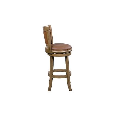 Haley 26 Inch Swivel Counter Height Chair Chestnut Brown Wood, Faux Leather
