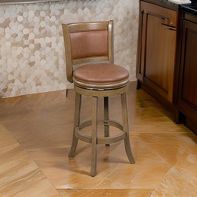 Haley 26 Inch Swivel Counter Height Chair Chestnut Brown Wood, Faux Leather