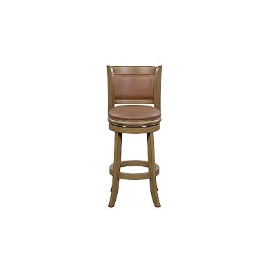 Haley 26 Inch Swivel Counter Height Chair Chestnut Brown Wood, Faux Leather