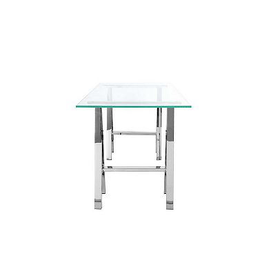 Rani 55 Inch Office Desk, Tempered Glass Top, Modern Chrome Steel Frame