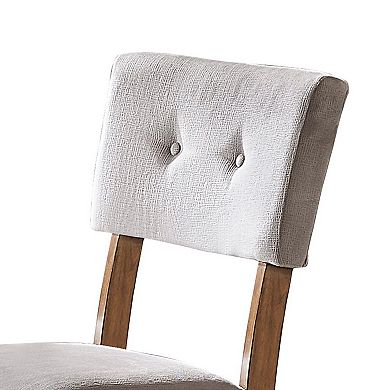 Leom 25 Inch Set Of 2 Side Dining Chairs, Tufted Gray Polyester, Brown