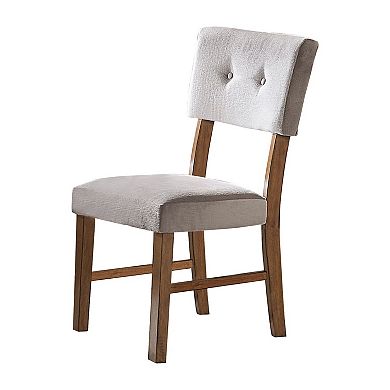 Leom 25 Inch Set Of 2 Side Dining Chairs, Tufted Gray Polyester, Brown