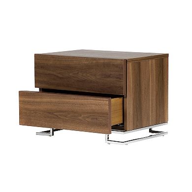 Sam 20 Inch Nightstand, 2 Drawers, Walnut Brown, High Polished Metal Legs
