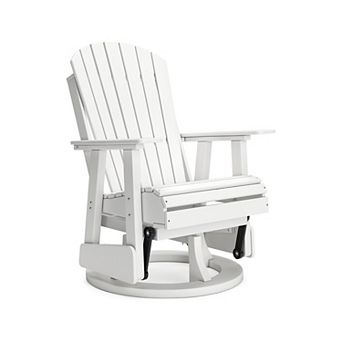 Sami 31 Inch Outdoor Swivel Glider Chair, Slatted, Adirondack, White Finish