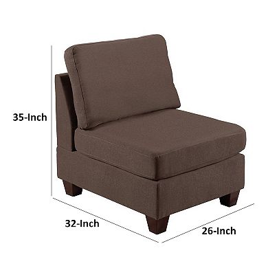 Remy 32 Inch Modular Armless Sofa Chair, Soft Brown Chenille, Solid Wood