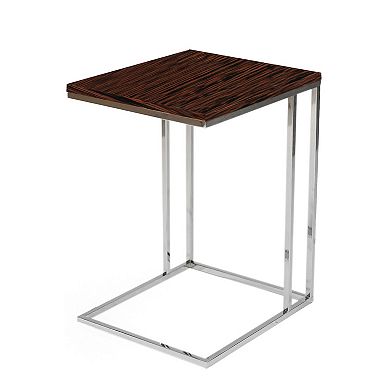 Zen 23 Inch Side Table, Rectangular Tray Top, C Shape Chrome, Ebony Brown