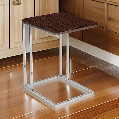 Zen 23 Inch Side Table, Rectangular Tray Top, C Shape Chrome, Ebony Brown