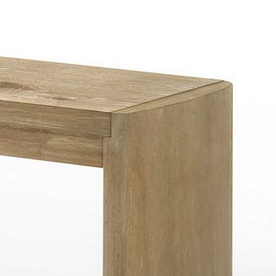 Meni 51 Inch Wide Dining Bench, Panel Legs, Oak Brown Solid Wood