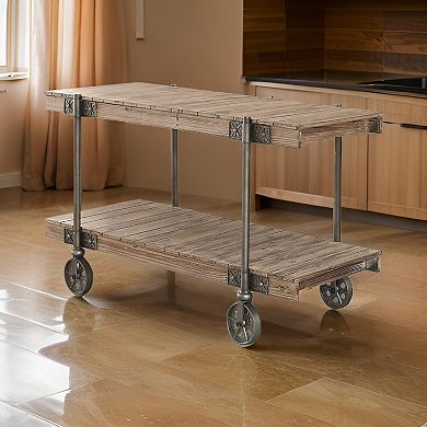 Loak 47 Inch Sofa Table, Plank Design, 1 Shelf, Wheels, Brown, Black