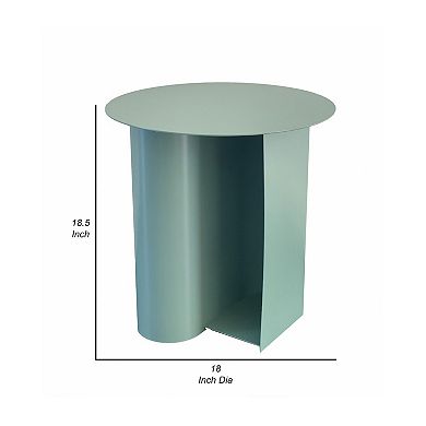 Rati 19 Inch Side End Table With Magazine Rack, Round Top, Green Finish