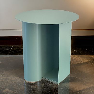 Rati 19 Inch Side End Table With Magazine Rack, Round Top, Green Finish