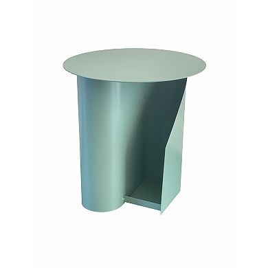 Rati 19 Inch Side End Table With Magazine Rack, Round Top, Green Finish