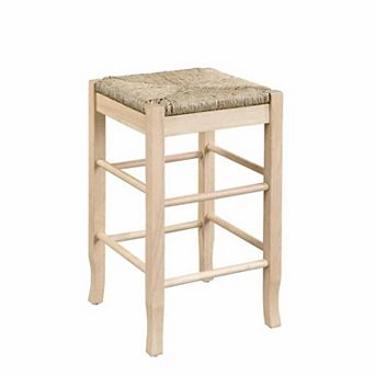 25 Inch Backless Counter Stool, Woven Rattan, Oak Brown Rubberwood Frame