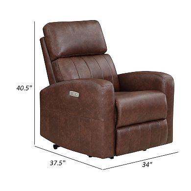 Eva 38 Inch Power Lift Recliner Chair, Brown Faux Leather, Solid Wood
