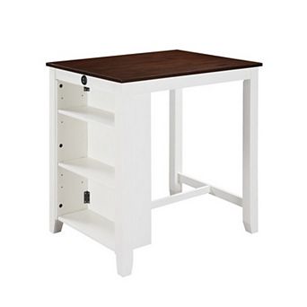 Ham 36 Inch Counter Height Small Dining Table With Shelves, Usb Port, White