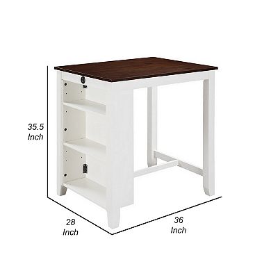 Ham 36 Inch Counter Height Small Dining Table With Shelves, Usb Port, White