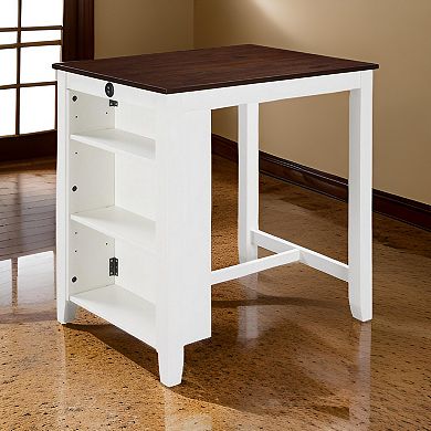 Ham 36 Inch Counter Height Small Dining Table With Shelves, Usb Port, White