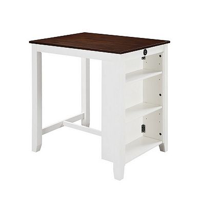 Ham 36 Inch Counter Height Small Dining Table With Shelves, Usb Port, White