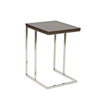 Zen 23 Inch Side Table, Espresso Brown Rectangular Tray Top, C Shape Chrome