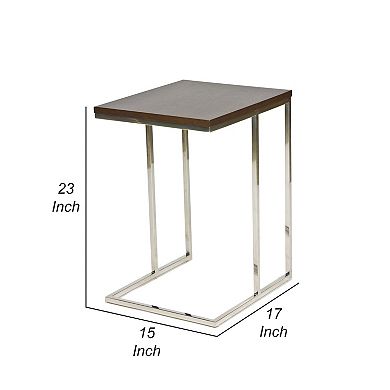 Zen 23 Inch Side Table, Espresso Brown Rectangular Tray Top, C Shape Chrome