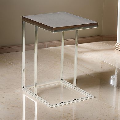 Zen 23 Inch Side Table, Espresso Brown Rectangular Tray Top, C Shape Chrome
