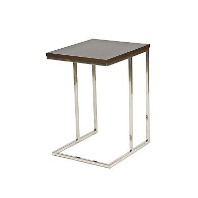 Zen 23 Inch Side Table, Espresso Brown Rectangular Tray Top, C Shape Chrome