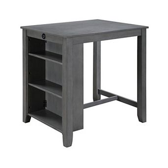 Ham 36 Inch Counter Height Small Dining Table With Shelves, Usb Port, Gray
