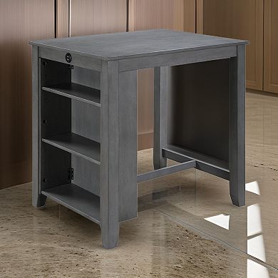 Ham 36 Inch Counter Height Small Dining Table With Shelves, Usb Port, Gray