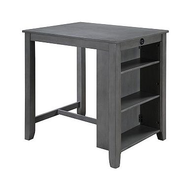 Ham 36 Inch Counter Height Small Dining Table With Shelves, Usb Port, Gray