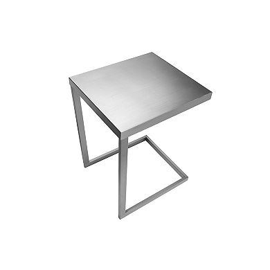 Tom 23 Inch Side End Table, Square Tray Top, Brushed C Shaped Steel Frame