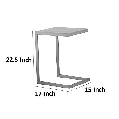 Tom 23 Inch Side End Table, Square Tray Top, Brushed C Shaped Steel Frame