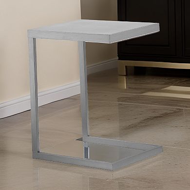 Tom 23 Inch Side End Table, Square Tray Top, Brushed C Shaped Steel Frame