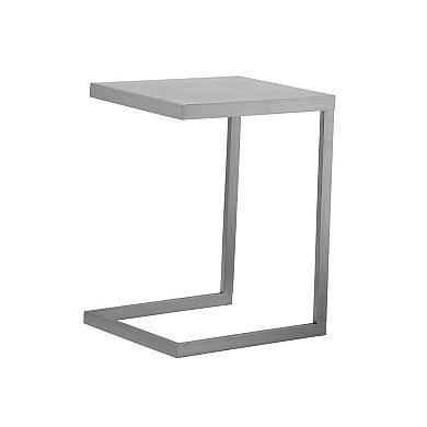 Tom 23 Inch Side End Table, Square Tray Top, Brushed C Shaped Steel Frame