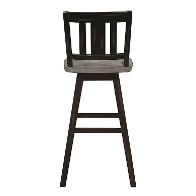 Ati 29 Inch Bar Height Stool Swivel Chairs Set Of 2, Vertical Slat Back, Gray, Black