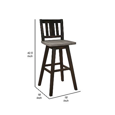 Ati 29 Inch Bar Height Stool Swivel Chairs Set Of 2, Vertical Slat Back, Gray, Black