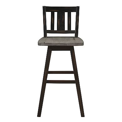 Ati 29 Inch Bar Height Stool Swivel Chairs Set Of 2, Vertical Slat Back, Gray, Black