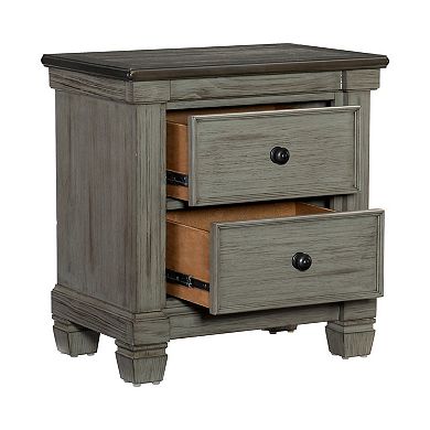 Cadie 29 Inch Nightstand, 2 Drawers, Coffee Brown, Antique Gray Wood