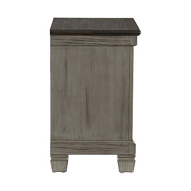 Cadie 29 Inch Nightstand, 2 Drawers, Coffee Brown, Antique Gray Wood