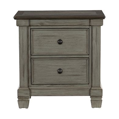 Cadie 29 Inch Nightstand, 2 Drawers, Coffee Brown, Antique Gray Wood