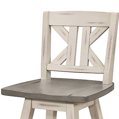 Ati 29 Inch Bar Height Stool Swivel Chairs Set Of 2, Divided X Back, Gray, White