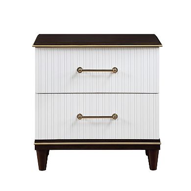 Shim 29 Inch Nightstand With 2 Drawers, Gold, White, And Cherry Brown Wood