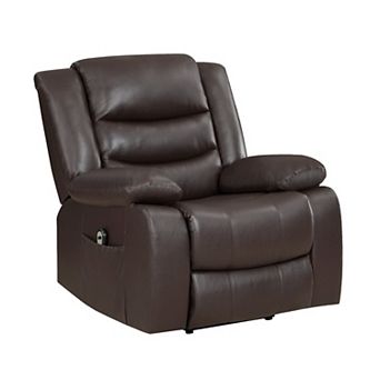 Carry 39 Inch Power Lift Recliner Chair, Solid Wood Dark Brown Faux Leather