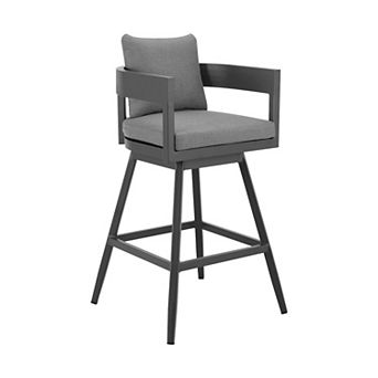 Enya 26 Inch Outdoor Swivel Counter Stool Chair, Gray Aluminum, Cushions
