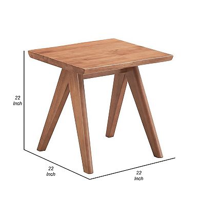 Tina 22 Inch Side End Accent Table, Angled Legs, Natural Wood Brown Finish