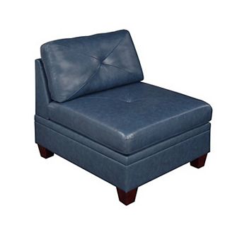 Samy 37 Inch Modular Armless Sofa Chair, Blue Faux Leather, Solid Wood